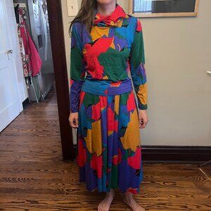 Missoni Vintage Orange Label RARE Classic 80s Wool Skirt and Shirt Set